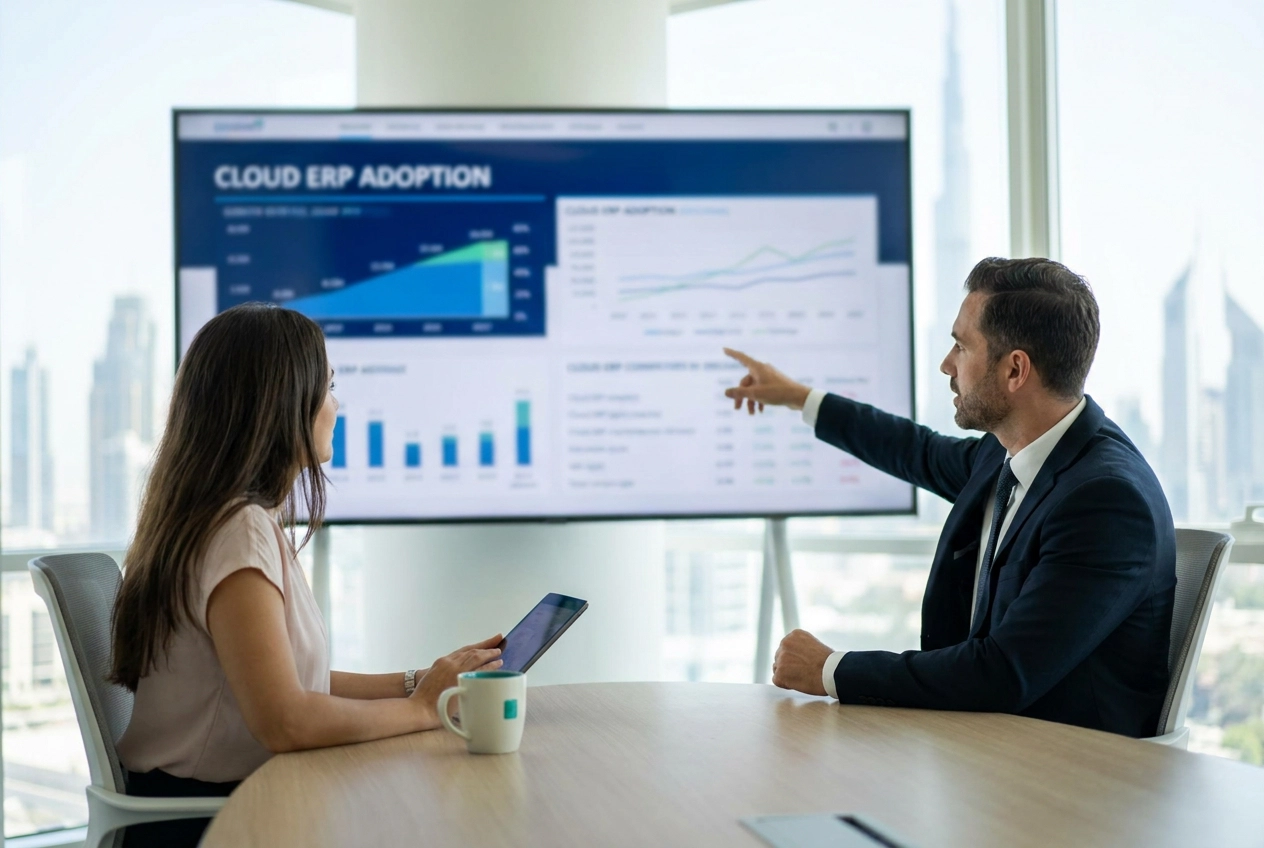 Professional header image for industry analysis: Cloud ERP in the Middle East: What the Numbers Really Mea...