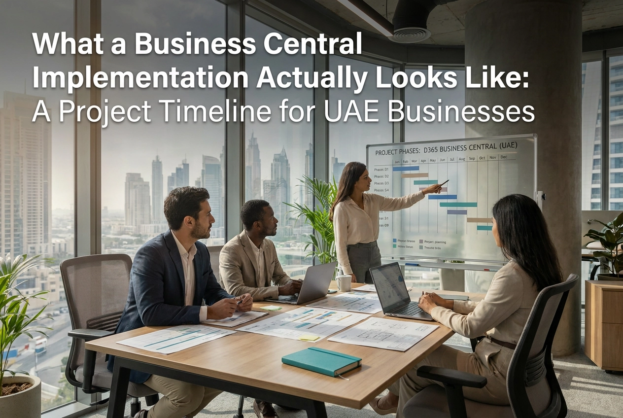 Professional header image for educational tutorial: What a Business Central Implementation Actually Looks Lik...