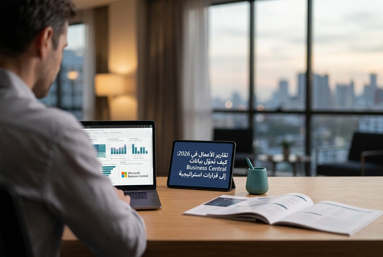 Professional header image for industry analysis: تقارير الأعمال في 2026: كيف تحوّل بيانات Business Central...
