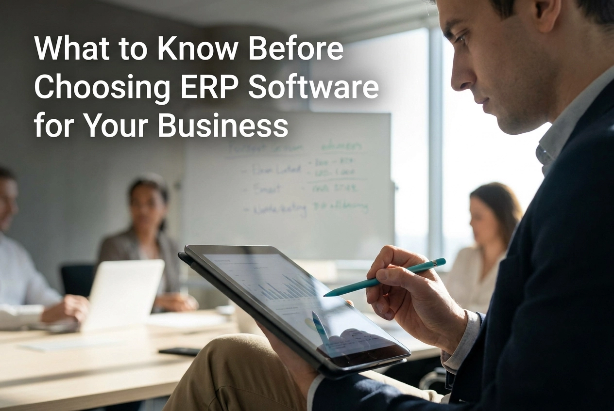 Professional header image for list-based article: What to Know Before Choosing ERP Software for Your Business